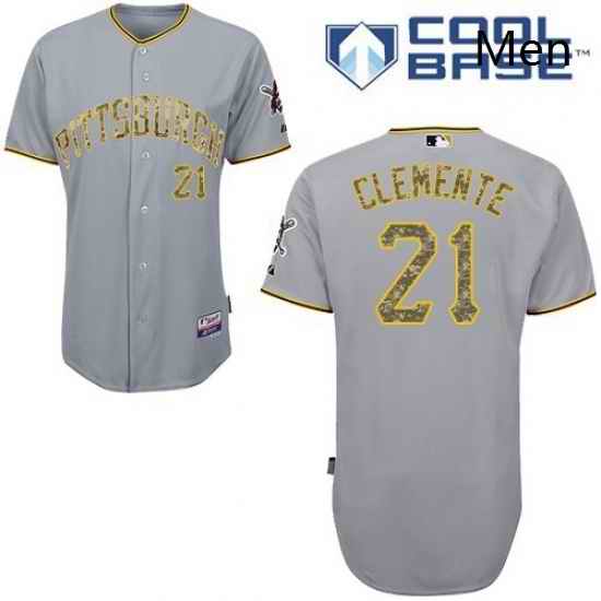 Mens Majestic Pittsburgh Pirates 21 Roberto Clemente Authentic Grey USMC Cool Base MLB Jersey
